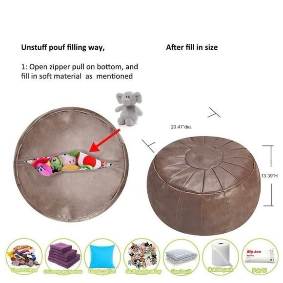 ROTOT Decorative Pouf, Ottoman, Bean Bag Chair,Foot Rest, Storage Unstuffed NEW - Picture 5 of 7